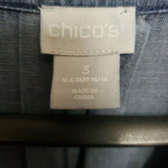 Chico's Medium Wash Long Sleeve Collared V-Neck Denim Blouse Size 3 US XL 16/18 - Picture 4 of 8